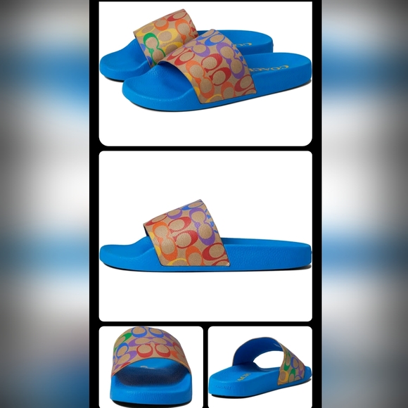 🔥Coach men's rainbow blue slides pool sandals flip-flops shoes new Logo Summer - Picture 5 of 9